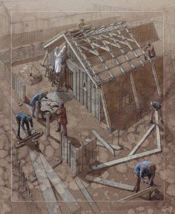 En parcel bliver bebygget, Hedeby ved Slien – Ein Grundstück wird bebaut, Haithabu – A house is built, Haithabu En parcel bliver bebygget, Hedeby ved Slien – Ein Grundstück wird bebaut, Haithabu – A house is built, Haithabu